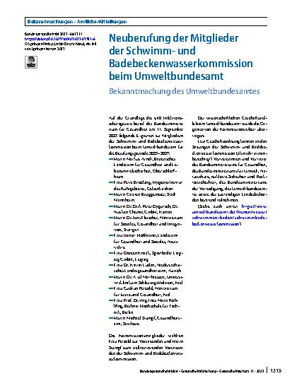 Vorschauseite 1: Neuberufung der Mitglieder der Schwimmund Badebeckenwasserkommission beim Umweltbundesamt