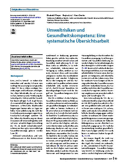 Vorschauseite 1: Umweltrisiken und Gesundheitskompetenz: Eine systematische Übersichtsarbeit