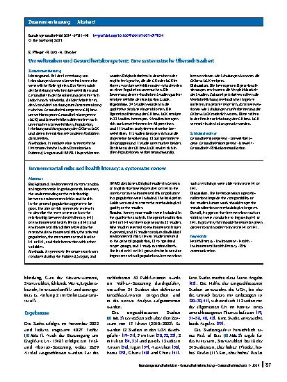 Vorschauseite 3: Umweltrisiken und Gesundheitskompetenz: Eine systematische Übersichtsarbeit