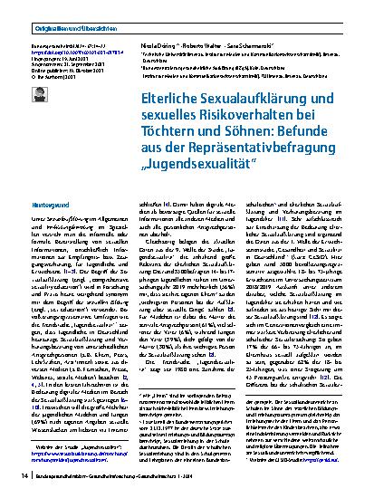 Vorschauseite 1: Elterliche Sexualaufklärung und sexuelles Risikoverhalten bei Töchtern und Söhnen: Befunde aus der Repräsentativbefragung „Jugendsexualität“
