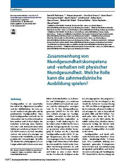 Vorschauseite 1: Zusammenhang von Mundgesundheitskompetenz und -verhalten mit physischer Mundgesundheit. Welche Rolle kann die zahnmedizinische Ausbildung spielen?