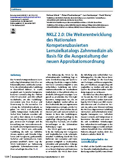 Vorschauseite 1: NKLZ 2.0: Die Weiterentwicklung des Nationalen Kompetenzbasierten Lernzielkatalogs Zahnmedizin als Basis für die Ausgestaltung der neuen Approbationsordnung