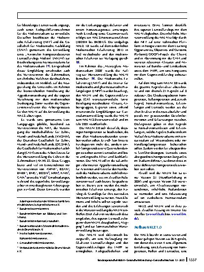 Vorschauseite 2: NKLZ 2.0: Die Weiterentwicklung des Nationalen Kompetenzbasierten Lernzielkatalogs Zahnmedizin als Basis für die Ausgestaltung der neuen Approbationsordnung