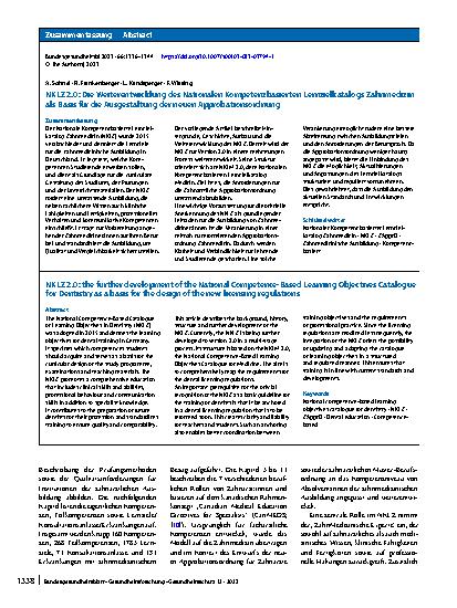 Vorschauseite 3: NKLZ 2.0: Die Weiterentwicklung des Nationalen Kompetenzbasierten Lernzielkatalogs Zahnmedizin als Basis für die Ausgestaltung der neuen Approbationsordnung