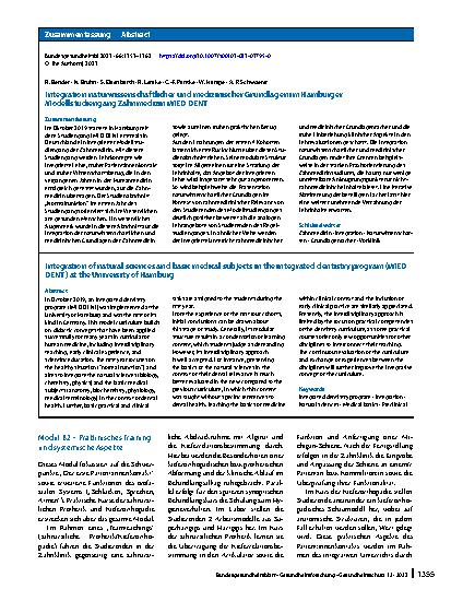 Vorschauseite 3: Integration naturwissenschaftlicher und medizinischer Grundlagen im Hamburger Modellstudiengang Zahnmedizin iMED DENT