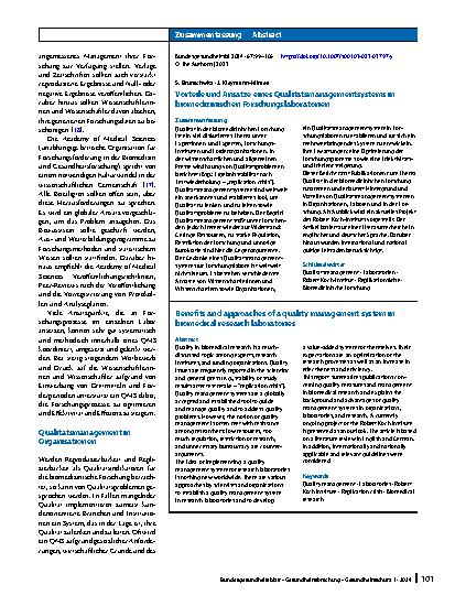 Vorschauseite 3: Vorteile und Ansätze eines Qualitätsmanagementsystems in biomedizinischen Forschungslaboratorien