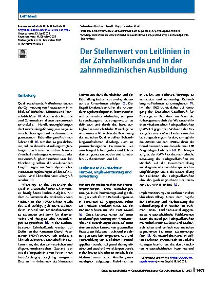 Vorschauseite 1: Der Stellenwert von Leitlinien in der Zahnheilkunde und in der zahnmedizinischen Ausbildung