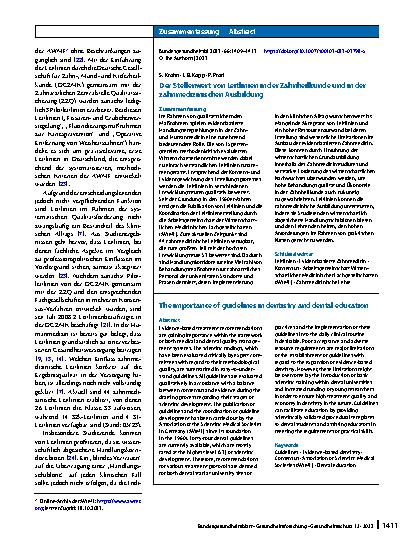 Vorschauseite 3: Der Stellenwert von Leitlinien in der Zahnheilkunde und in der zahnmedizinischen Ausbildung