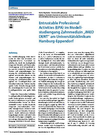 Vorschauseite 1: Entrustable Professional Activities (EPA) im Modellstudiengang Zahnmedizin „iMED DENT“ am Universitätsklinikum Hamburg-Eppendorf
