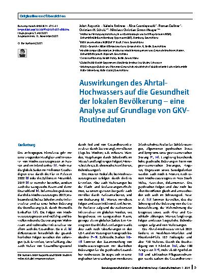Vorschauseite 1: Auswirkungen des Ahrtal-Hochwassers auf die Gesundheit der lokalen Bevölkerung – eine Analyse auf Grundlage von GKV-Routinedaten
