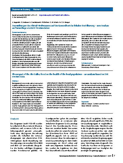 Vorschauseite 3: Auswirkungen des Ahrtal-Hochwassers auf die Gesundheit der lokalen Bevölkerung – eine Analyse auf Grundlage von GKV-Routinedaten