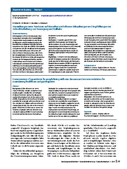 Vorschauseite 3: Auswirkungen einer Pandemie auf Menschen mit Seltenen Erkrankungen und Empfehlungen zur Aufrechterhaltung von Versorgung und Teilhabe