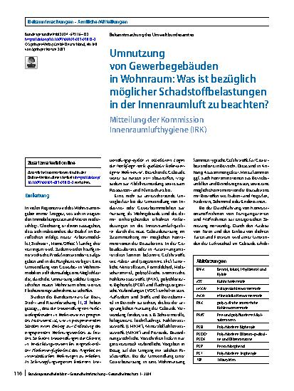 Vorschauseite 1: Umnutzung von Gewerbegebäuden in Wohnraum: Was ist bezüglich möglicher Schadstoffbelastungen in der Innenraumluft zu beachten?