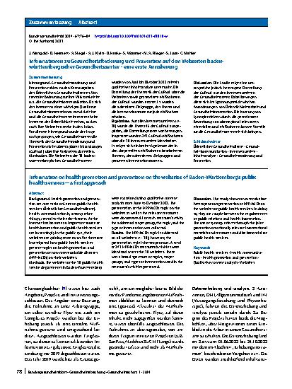 Vorschauseite 3: Informationen zu Gesundheitsförderung und Prävention auf den Webseiten baden-württembergischer Gesundheitsämter – eine erste Annäherung