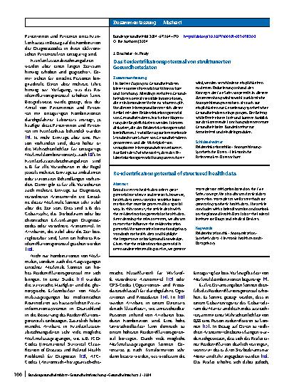 Vorschauseite 3: Das Reidentifikationspotenzial von strukturierten Gesundheitsdaten