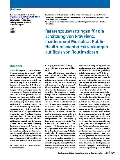Vorschauseite 1: Referenzauswertungen für die Schätzung von Prävalenz, Inzidenz und Mortalität Public-Health-relevanter Erkrankungen auf Basis von Routinedaten
