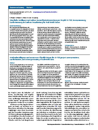 Vorschauseite 3: Künstliche Intelligenz und sichere Gesundheitsdatennutzung im Projekt KI-FDZ: Anonymisierung, Synthetisierung und sichere Verarbeitung für Real-World-Daten