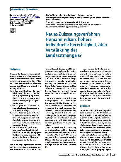 Vorschauseite 1: Neues Zulassungsverfahren Humanmedizin: höhere individuelle Gerechtigkeit, aber Verstärkung des Landarztmangels?