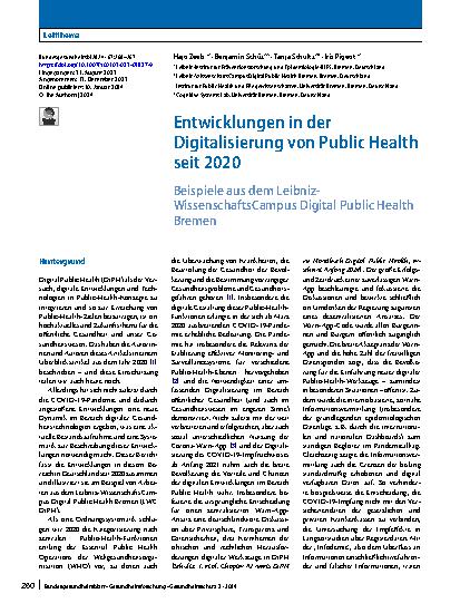 Vorschauseite 1: Entwicklungen in der Digitalisierung von Public Health seit 2020