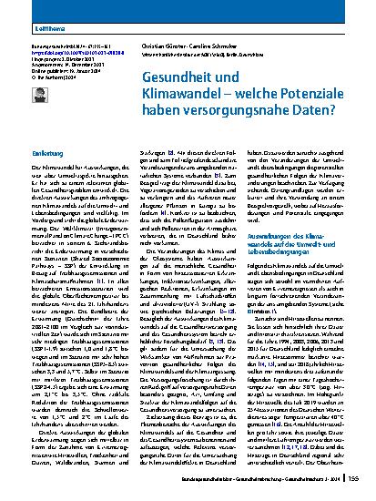 Vorschauseite 1: Gesundheit und Klimawandel – welche Potenziale haben versorgungsnahe Daten?