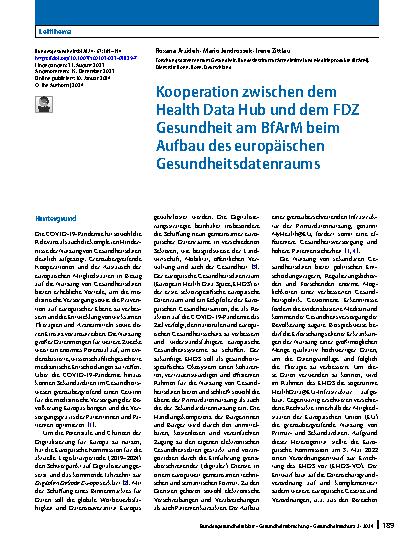 Vorschauseite 1: Kooperation zwischen dem Health Data Hub und dem FDZ Gesundheit am BfArM beim Aufbau des europäischen Gesundheitsdatenraums