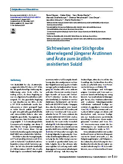Vorschauseite 1: Sichtweisen einer Stichprobe überwiegend jüngerer Ärztinnen und Ärzte zum ärztlich-assistierten Suizid