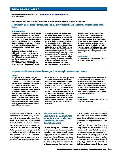 Vorschauseite 3: Sichtweisen einer Stichprobe überwiegend jüngerer Ärztinnen und Ärzte zum ärztlich-assistierten Suizid