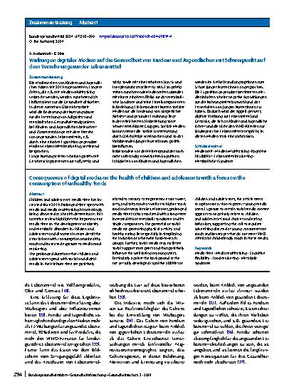 Vorschauseite 3: Wirkungen digitaler Medien auf die Gesundheit von Kindern und Jugendlichen mit Schwerpunkt auf dem Verzehr ungesunder Lebensmittel