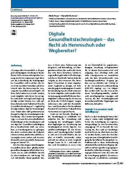 Vorschauseite 1: Digitale Gesundheitstechnologien – das Recht als Hemmschuh oder Wegbereiter?