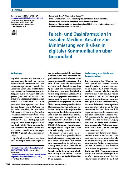 Vorschauseite 1: Falschund Desinformation in sozialen Medien: Ansätze zur Minimierung von Risiken in digitaler Kommunikation über Gesundheit