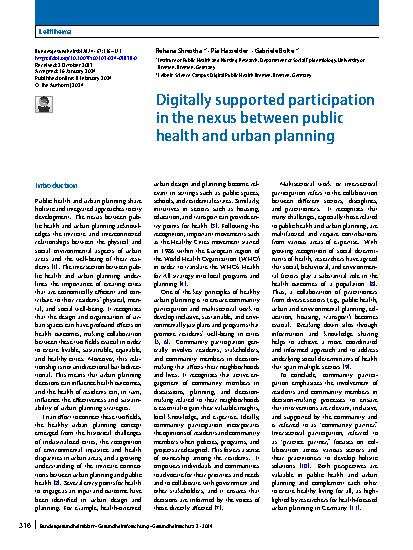 Vorschauseite 1: Digitally supported participation in the nexus between public health and urban planning