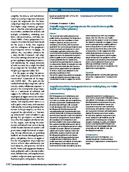 Vorschauseite 3: Digitally supported participation in the nexus between public health and urban planning