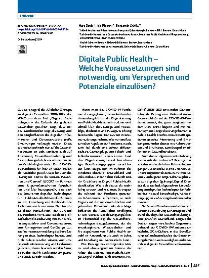 Vorschauseite 1: Digitale Public Health – Welche Voraussetzungen sind notwendig, um Versprechen und Potenziale einzulösen?