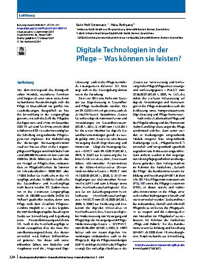 Vorschauseite 1: Digitale Technologien in der Pflege – Was können sie leisten?