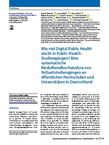 Vorschauseite 1: Wie viel Digital Public Health steckt in Public-Health-Studiengängen? Eine systematische Modulhandbuchanalyse von Vollzeitstudiengängen an öffentlichen Hochschulen und Universität…