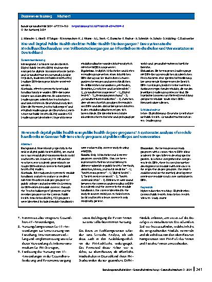 Vorschauseite 3: Wie viel Digital Public Health steckt in Public-Health-Studiengängen? Eine systematische Modulhandbuchanalyse von Vollzeitstudiengängen an öffentlichen Hochschulen und Universität…