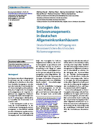 Vorschauseite 1: Strategien des Entlassmanagements in deutschen Allgemeinkrankenhäusern