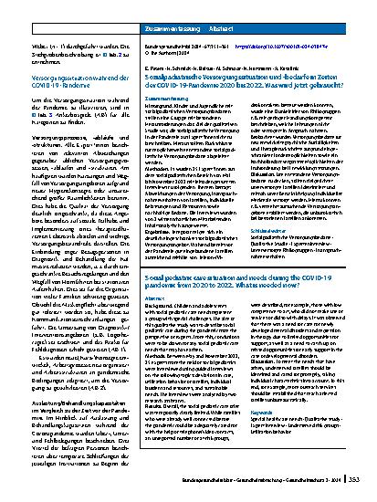 Vorschauseite 3: Sozialpädiatrische Versorgungssituation und -bedarfe in Zeiten der COVID-19-Pandemie 2020 bis 2022. Was wird jetzt gebraucht?