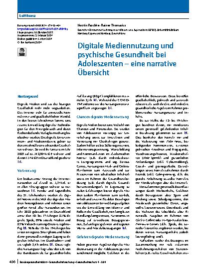 Vorschauseite 1: Digitale Mediennutzung und psychische Gesundheit bei Adoleszenten – eine narrative Übersicht
