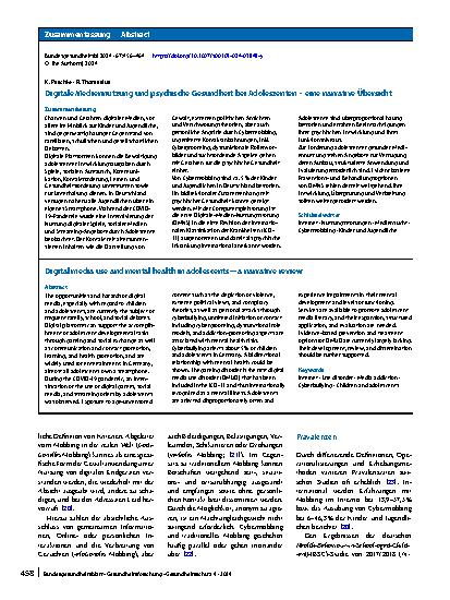 Vorschauseite 3: Digitale Mediennutzung und psychische Gesundheit bei Adoleszenten – eine narrative Übersicht