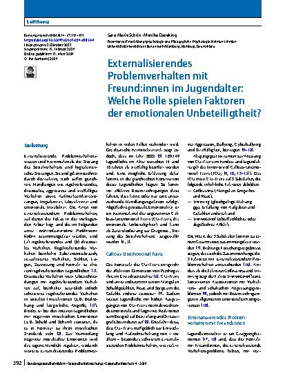 Vorschauseite 1: Externalisierendes Problemverhalten mit Freund:innen im Jugendalter: Welche Rolle spielen Faktoren der emotionalen Unbeteiligtheit?