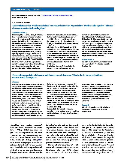 Vorschauseite 3: Externalisierendes Problemverhalten mit Freund:innen im Jugendalter: Welche Rolle spielen Faktoren der emotionalen Unbeteiligtheit?