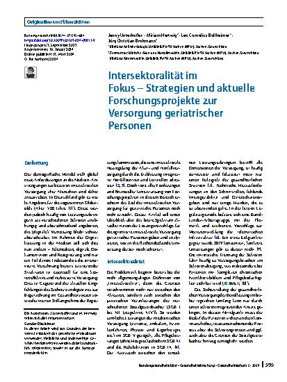 Vorschauseite 1: Intersektoralität im Fokus – Strategien und aktuelle Forschungsprojekte zur Versorgung geriatrischer Personen