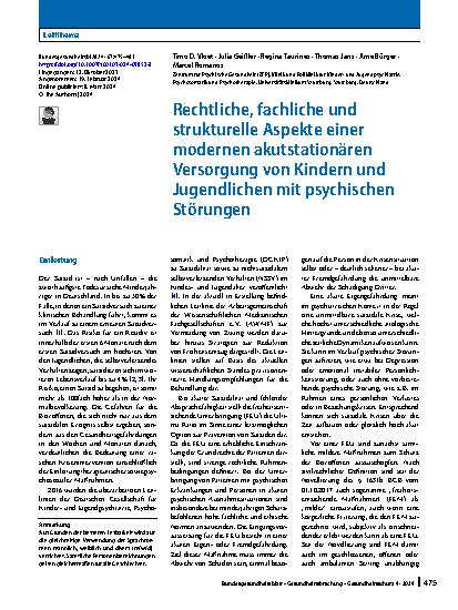 Vorschauseite 1: Rechtliche, fachliche und strukturelle Aspekte einer modernen akutstationären Versorgung von Kindern und Jugendlichen mit psychischen Störungen