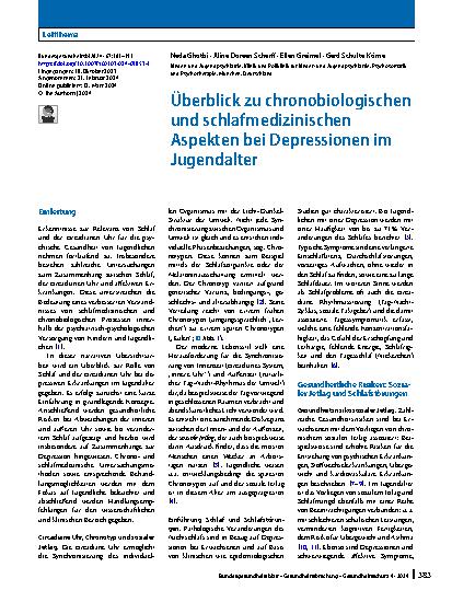 Vorschauseite 1: Überblick zu chronobiologischen und schlafmedizinischen Aspekten bei Depressionen im Jugendalter