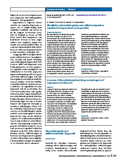Vorschauseite 3: Überblick zu chronobiologischen und schlafmedizinischen Aspekten bei Depressionen im Jugendalter