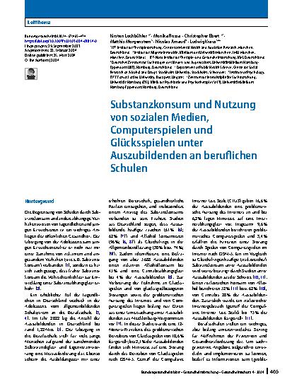 Vorschauseite 1: Substanzkonsum und Nutzung von sozialen Medien, Computerspielen und Glücksspielen unter Auszubildenden an beruflichen Schulen