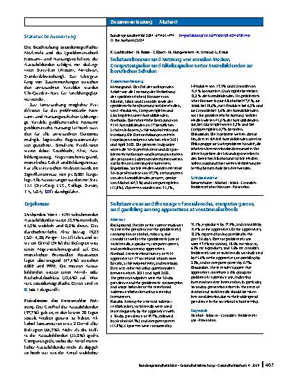 Vorschauseite 3: Substanzkonsum und Nutzung von sozialen Medien, Computerspielen und Glücksspielen unter Auszubildenden an beruflichen Schulen