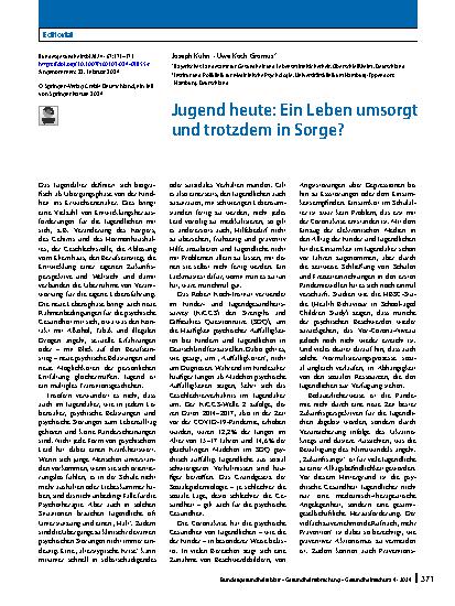 Vorschauseite 1: Jugend heute: Ein Leben umsorgt und trotzdem in Sorge?