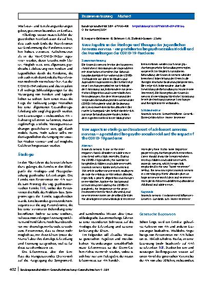 Vorschauseite 3: Neue Aspekte in der Ätiologie und Therapie der jugendlichen Anorexia nervosa – ein postuliertes biopsychosoziales Modell und die Auswirkungen der COVID-19-Pandemie